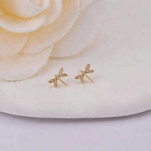 14K Solid Gold Dragonfly Cartilage Piercing - Minimalist Helix & Tragus Earring Gift for Her.
