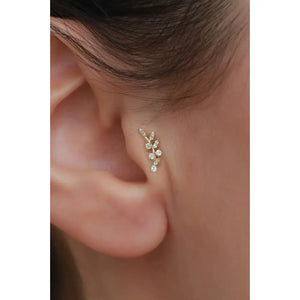 14K Solid Gold Leaf Cluster Stud Earrings – Elegant Nature-Inspired Design for Multiple Piercings.
