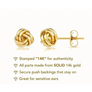14K Solid Gold Love Knot Stud Earrings - 7mm Polished Design for Love and Unity