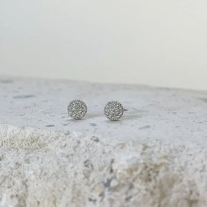 14K Solid Gold round Pave Diamond Studs
