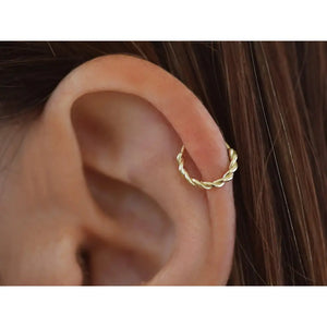 14K Solid Gold Snug Fit Helix Hoop - Elegant Tragus Cartilage Piercing Ring.