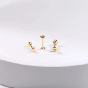 14K Solid Gold Tiny Dot Flat Back Stud - Sparkling Studs for Cartilage, Helix, Tragus & Nose Piercings.