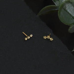 14K Solid Gold Trinity CZ Flat Back Stud Earring – Dainty Flower Sparkle for Cartilage, Helix, Tragus & Lobe Piercings.