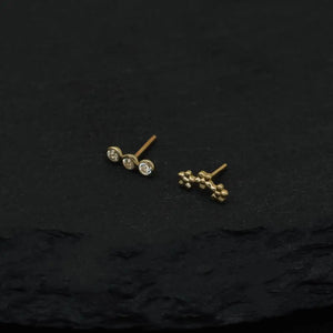 14K Solid Gold Trinity CZ Flat Back Stud Earring – Dainty Flower Sparkle for Cartilage, Helix, Tragus & Lobe Piercings.