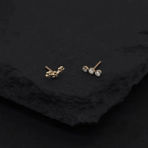 14K Solid Gold Trinity CZ Flat Back Stud Earring – Dainty Flower Sparkle for Cartilage, Helix, Tragus & Lobe Piercings.