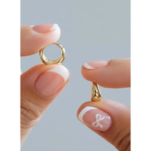 14K Solid Gold Y2K Teardrop Huggie Hoop Earrings - Chic Dome Design.