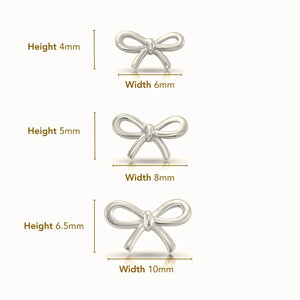 14K Solid White Gold Ribbon Bow Stud Earrings, with Secure Screw-Backs