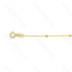 14K Solid Yellow Gold Bead Station Anklet - 10 Inch