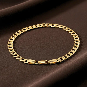14K Solid Yellow Gold Curb Link Chain Bracelet, 7 Inches