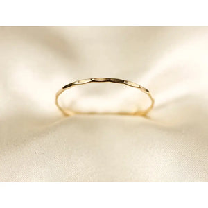 14K Solid Yellow Gold Hammered Ring: Dainty Wire Band, 0.8Mm