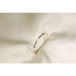 14K Solid Yellow Gold Hammered Ring: Dainty Wire Band, 0.8Mm
