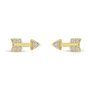 14K Solid Yellow Gold Tiny CZ Arrow Stud Earrings with Secure Screwback Closure.