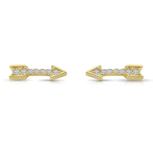 14K Solid Yellow Gold Tiny CZ Arrow Studs, with Screw on Screwbacks