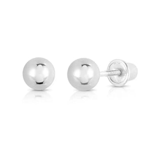 14K White Gold Classic Ball Stud Earrings with Screwbacks