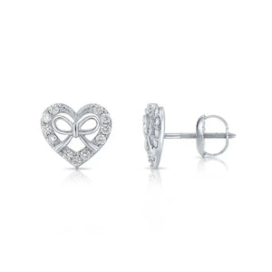 14K White Gold Heart & Ribbon Lab Diamond Studs, 0.20Ctw, Screwback