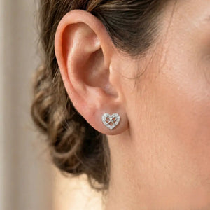 14K White Gold Heart & Ribbon Lab Diamond Studs, 0.20Ctw, Screwback