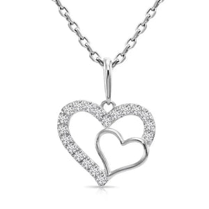 14K White Gold Lab Diamond Open Heart Pendant Necklace - 0.17 Carats of Dazzling Elegance.