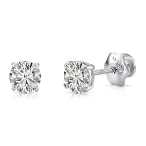 14K White Gold round Brilliant-Cut Lab Diamond Stud Earrings, Screwback