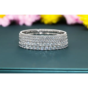 14K White Gold Tennis Bangle Bracelet, with Simulated Diamonds, 7In