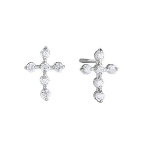 14K White Gold Tiny Cute Cross Stud Earrings