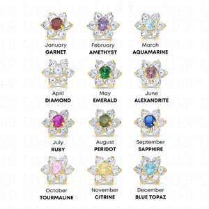 14K Yellow Gold Birthstone Halo Flower Stud Earrings, Available in 12 Colors