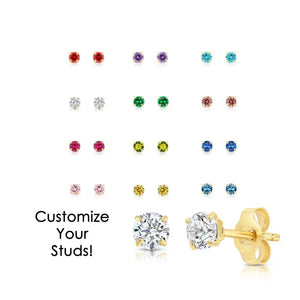 14K Yellow Gold Birthstone Solitaire Stud Earrings, 3Mm, Available in 12 Colors