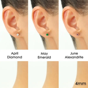 14K Yellow Gold Birthstone Stud Earrings, Screw-Back, 4Mm