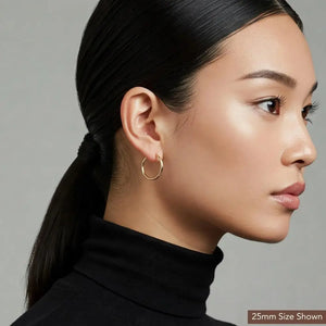 14K Yellow Gold Classic 1 Inch Polished Hoops, 25Mm, Everyday Medium Size Hoops, Handmade Jewelry Gift, by TILO Jewelry