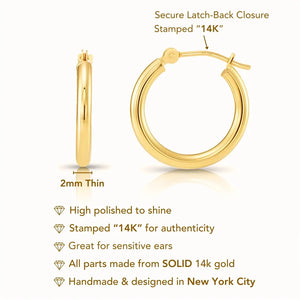 14K Yellow Gold Classic 1 Inch Polished Hoops, 25Mm, Everyday Medium Size Hoops, Handmade Jewelry Gift, by TILO Jewelry