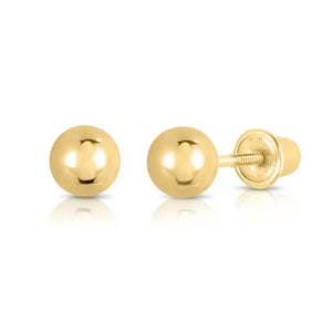 14K Yellow Gold Classic Ball Stud Earrings with Screwbacks (Unisex)