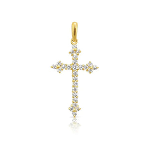 14K Yellow Gold CZ Cross Pendant Necklace
