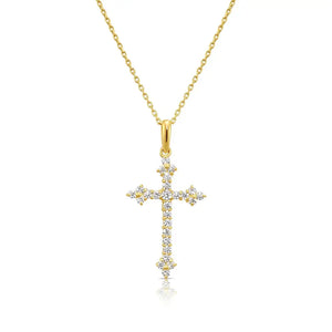 14K Yellow Gold CZ Cross Pendant Necklace