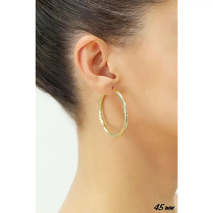 14K Yellow Gold Hand Engraved round Hoop Earrings, Full Diamond-Cut Hoops, Bold & Classy 3Mm, Designed in New York City, by TILO Jewelry