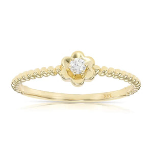 14K Yellow Gold Lab Diamond Flower Ring, 0.07Ctw