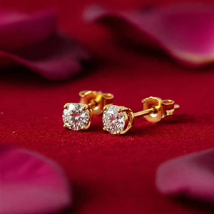 14K Yellow Gold Lab Diamond Stud Earrings, CVD Brilliant Solitaire round Diamond Studs, Pushback
