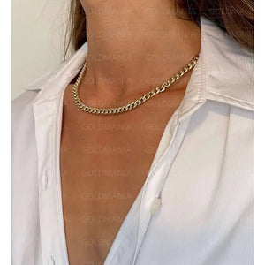 14K Yellow Gold Miami Cuban Link Chain Necklace: 16-14" Adjustable Curb Chain