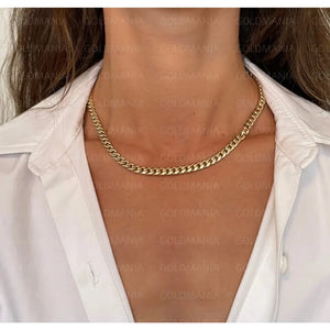 14K Yellow Gold Miami Cuban Link Chain Necklace: 16-14" Adjustable Curb Chain