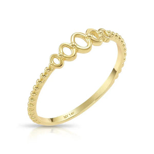 14K Yellow Gold Oval Link Beaded Band Ring - A Chic & Modern Gift for Her Birthday or Everyday Elegance.