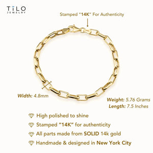 14K Yellow Gold Paperclip Bracelet, 7.5 Inches