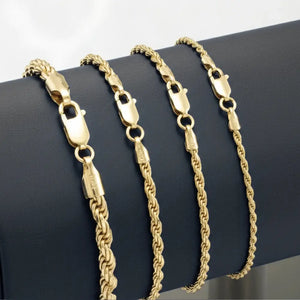 14K Yellow Gold Rope Chain Bracelet, Lobster Lock
