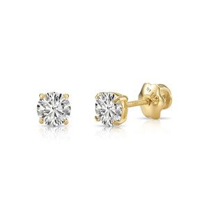 14K Yellow Gold round Brilliant-Cut Lab Diamond Stud Earrings, Screwback