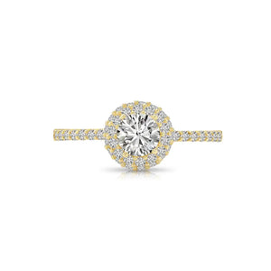 14K Yellow Gold Triple Halo Dome 1 Carat Engagement Ring with Side Stones