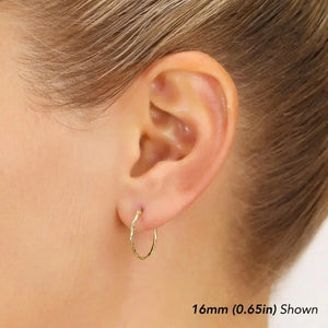 14K Yellow Gold Twisted round Hoop Earrings, 1Mm Thin, Available in All Sizes, Handmade by TILO Jewelry