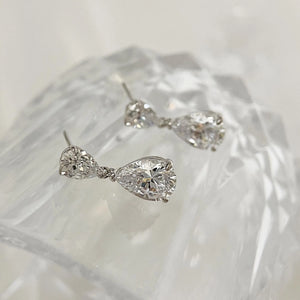 Sterling Silver CZ Teardrop Earrings: Double Drop Dangle Bridal Jewelry