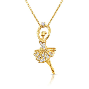 Exquisite 14K Yellow Gold Ballerina Pendant Necklace - A Dream Gift for Dance Enthusiasts!.