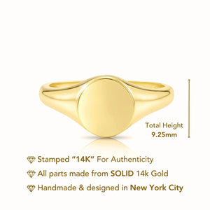 14K Yellow Gold Large Round Signet Ring - Personalized Luxury Gift for Her, Perfect for Birthdays and Everyday Elegance.