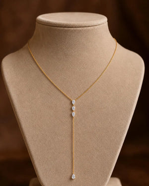 14K Solid Gold 4 Pear Diamond Lariat Necklace, Minimalist Y Drop Necklace, Teardrop Dainty Diamond Jewellery, Gift for Her, DANGLING CARAT
