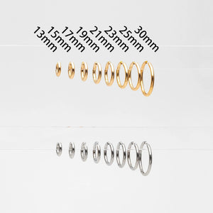 10 Pcs Gold & Silver Stainless Steel Huggie Hoop Earrings - 2.5mm Thick, 13-30mm Sizes.