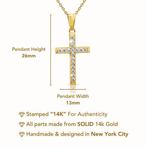 Dazzling 14K Yellow Gold CZ Cross Pendant Necklace with 18" Cable Chain.