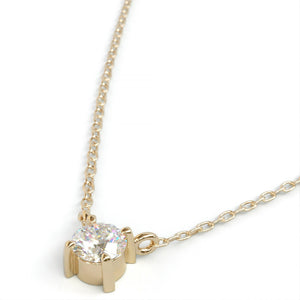 Dainty 14K Solid Gold Diamond Solitaire Necklace - Elegant Minimalist Floating Pendant Jewelry.